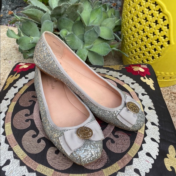 kate spade Shoes - KATE ♠️ FONTANA SILVER GLITTER BOW BALLET FLATS